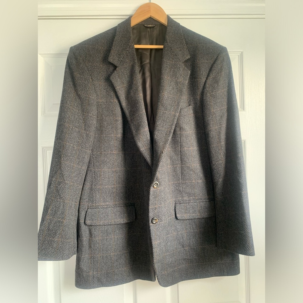 Mr. Sid Men’s Gray Herringbone Wool Blazer -chest 44- Long Length